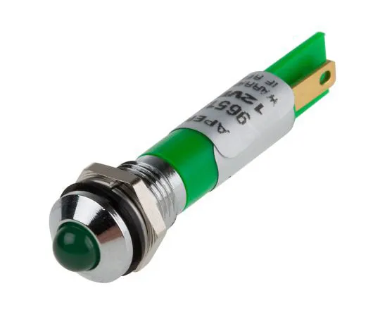 63-8036-99　RS PRO Green Indicator, 12 V dc, 8mm Mounting Hole Size, Faston, Solder Lug Termination, IP67　838-5520