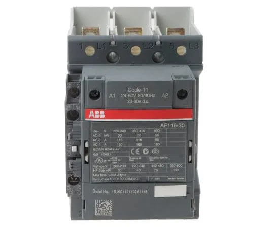 63-8000-66　ABB 3 Pole Contactor, 160 A, 24 V ac/dc Coil, AF Range, 3NO, 55 kW　1SFL427002R1111  AF116-30-11B-11