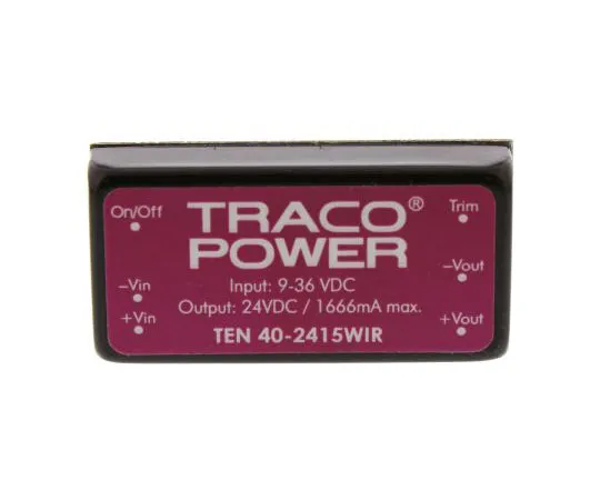 63-7956-73　TRACOPOWER TEN 40WIR 40W Isolated DC-DC Converter Through Hole, Voltage in 9 → 36 V dc, Voltage out 24V dc　TEN 40-2415WIR