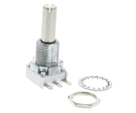 63-7986-97　Vishay 1 Gang Rotary Cermet Potentiometer with a 6 mm Dia. Shaft, 100Ω, ±10%, 1W, Linear P11S1V0FLSY00101KA　P11S1V0FLSY00101KA