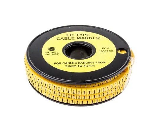 63-8015-49　RS Pro Slide On Cable Marker, Pre-printed 1 Black on Yellow 3 → 4.2mm Dia. Range　812-0802