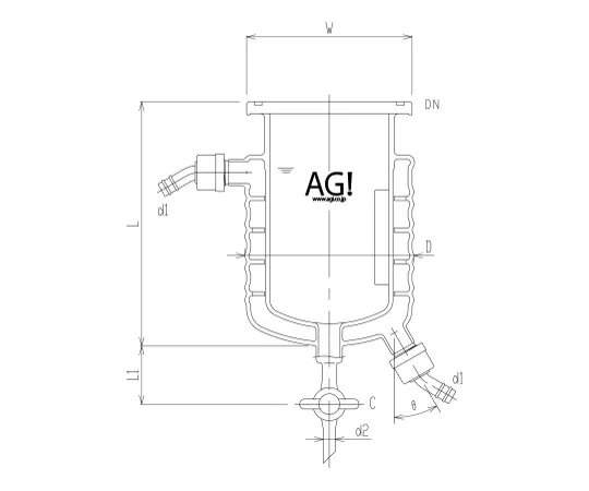 62-2097-51　［Discontinued］Double Tube Separable Reaction Vessel with Media Baffle, Hose Port Type, with Drain Cock (PTFE Cock)　3012-0585A-H