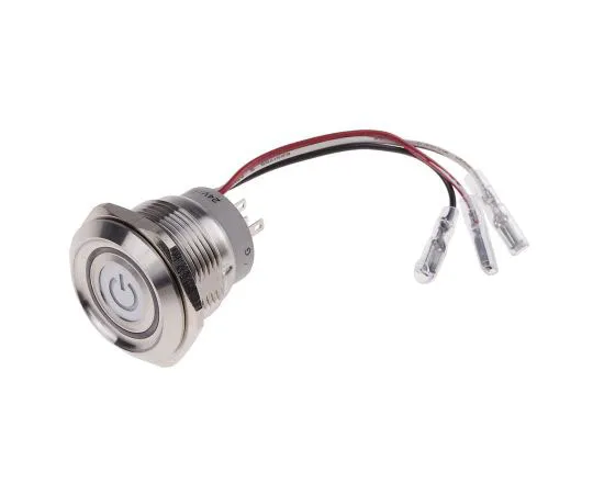 63-8053-66　RS Pro Single Pole Double Throw (SPDT) Momentary Blue, Green, Red LED Push Button Switch, IP67 (Above Panel), Panel　877-1858