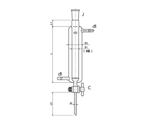 61-4712-94　［Discontinued］Double-Pipe Chromatography Column (Standard Taper Joint) (PTFE Cock, with Filter)　3838-10/300-3L