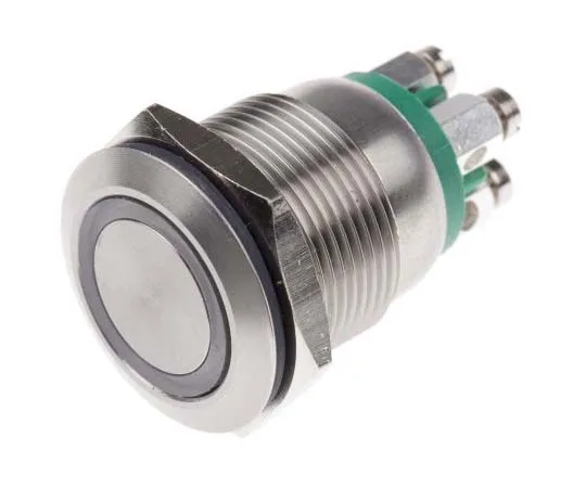 63-7769-05　Bulgin Single Pole Single Throw (SPST) Momentary Green LED Push Button Switch, IP66, 19.2 (Dia.)mm, Panel Mount, 24V dc　MPI002/TE/GN/24