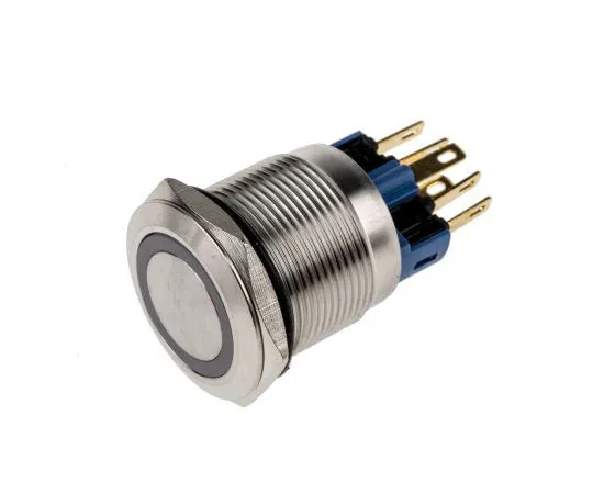 63-8015-22　RS Pro Single Pole Double Throw (SPDT) Latching Yellow LED Push Button Switch, IP65, IP67, 22 (Dia.)mm, Panel Mount,　811-8528