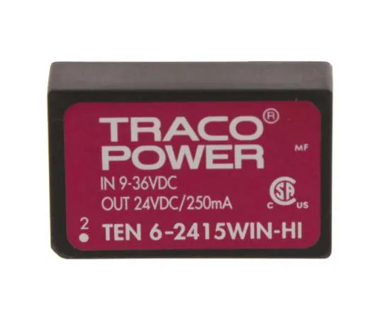 63-7805-82　TRACOPOWER TEN 6WIN HI 6W Isolated DC-DC Converter Through Hole, Voltage in 9 → 36 V dc, Voltage out 24V dc　TEN 6-2415WIN-HI