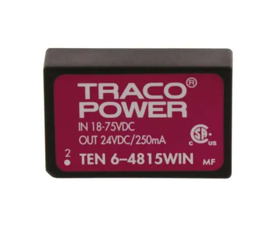 63-7805-78　TRACOPOWER TEN 6WIN 6W Isolated DC-DC Converter Through Hole, Voltage in 18 → 75 V dc, Voltage out 24V dc　TEN 6-4815WIN