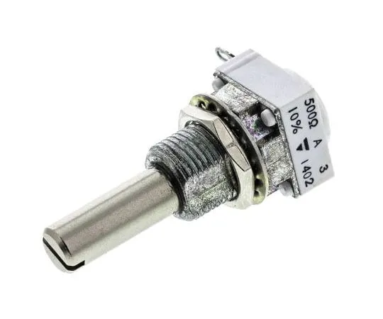 63-7987-09　Vishay 1 Gang Rotary Cermet Potentiometer with a 6 mm Dia. Shaft, 500Ω, ±10%, 1W, Linear P11S1V0FLSY00501KA　P11S1V0FLSY00501KA