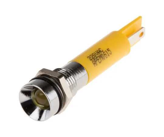 63-8040-56　RS PRO Yellow Indicator, 220 V ac, 8mm Mounting Hole Size, Solder Lug Termination, IP67　846-2863