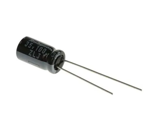 63-7764-38　Rubycon 100μF 35V dc Aluminium Electrolytic Capacitor, Through Hole 6.3 (Dia.) x 11mm +105°C 6.3mm 2.5mm　35ZLJ100M6.3X11
