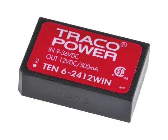63-7805-74　TRACOPOWER TEN 6WIN 6W Isolated DC-DC Converter Through Hole, Voltage in 9 → 36 V dc, Voltage out 12V dc　TEN 6-2412WIN