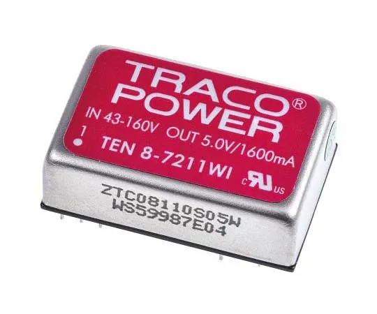 63-7773-21　TRACOPOWER TEN 8WI 8W Isolated DC-DC Converter Through Hole, Voltage in 43 → 160 V dc, Voltage out 5V dc Railway　TEN 8-7211WI
