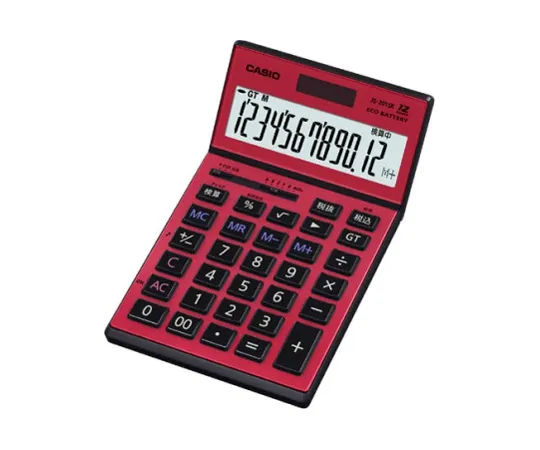 62-1061-89　［Discontinued］CASIO SLIM&FLAT Recalculation Calculator Slim Type Red　JS-201SKRD-N