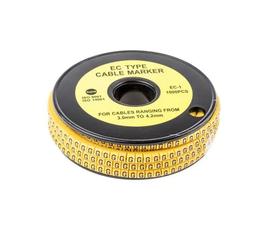 63-8015-61　RS Slide On Cable Marker, Pre-printed G Black on Yellow 3 → 4.2mm Dia. Range　812-0852