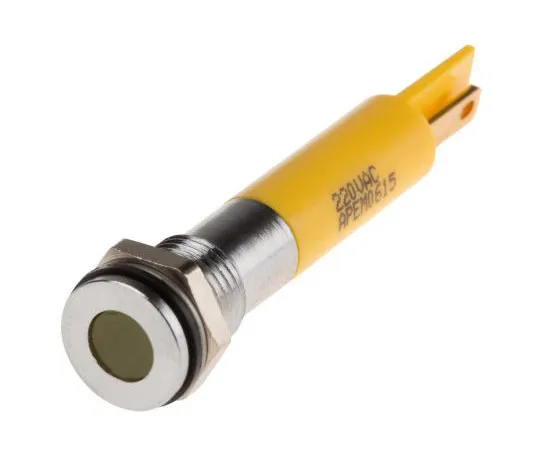 63-8040-65　RS PRO Yellow Indicator, 220 V ac, 8mm Mounting Hole Size, Solder Lug Termination, IP67　846-2908