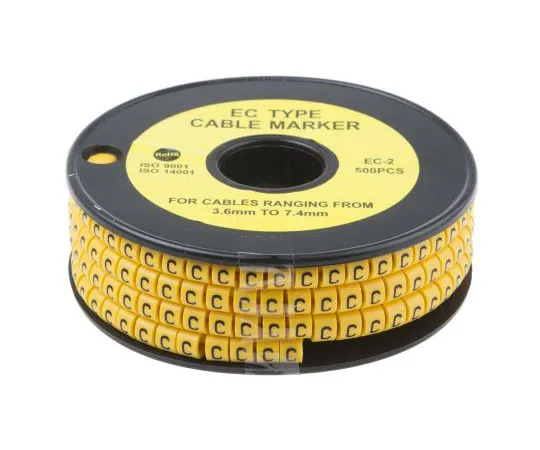 63-8015-81　RS PRO Slide On Cable Marker, Pre-printed C Black on Yellow 3.6 → 7.4mm Dia. Range　812-0975
