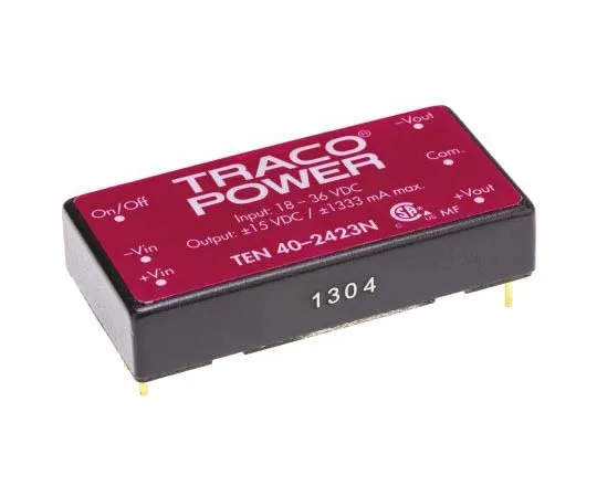 63-7773-76　TRACOPOWER TEN 40N 40W Isolated DC-DC Converter Through Hole, Voltage in 18 → 36 V dc, Voltage out ±15V dc　TEN 40-2423N