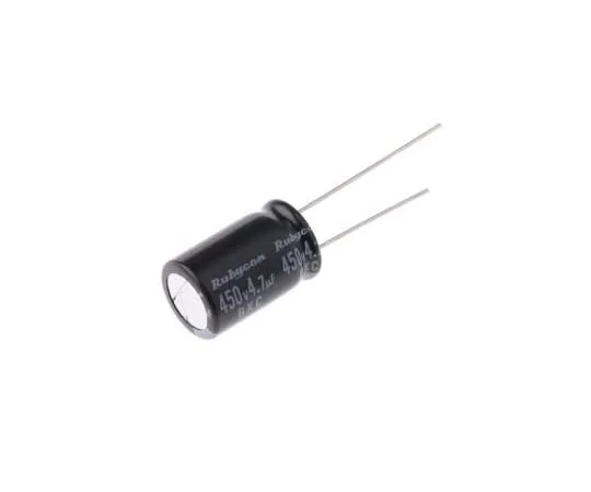 63-7798-98　Rubycon 4.7μF 450V dc Aluminium Electrolytic Capacitor, Through Hole 10 (Dia.) x 16mm +105°C 10mm 5mm　450BXC4R7MEFC10X16