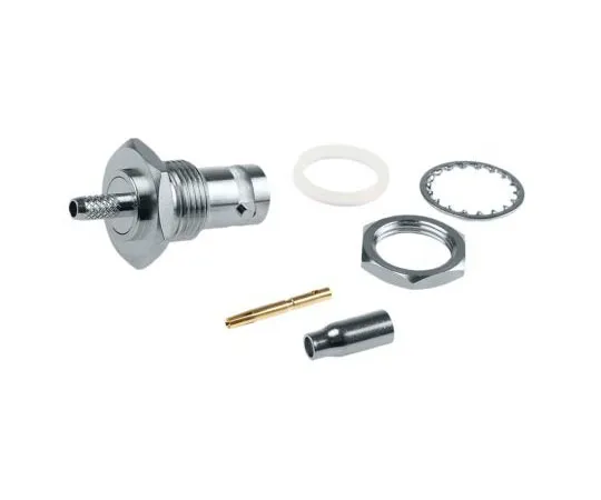 63-7991-17　RS Straight 50Ω Panel Mount Bulkhead Fitting BNC Connector, jack, Nickel, Crimp Termination, RG174/U　793-3594