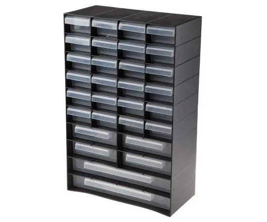 63-8054-49　RS PRO Black, Plastic 30 Drawer Unit, 420mm x 270mm x 130mm　877-6803