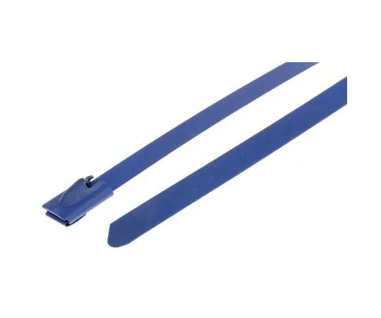 63-7790-46　RS Blue Polyester Coated Stainless Steel Roller Ball Cable Tie, 360mm x 7.9 mm　743-6308