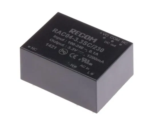 63-8023-05　Recom 4W 1 Output Embedded Switch Mode Power Supply SMPS, 1.2A, 3.3V dc Encapsulated　RAC04-3.3SC/230