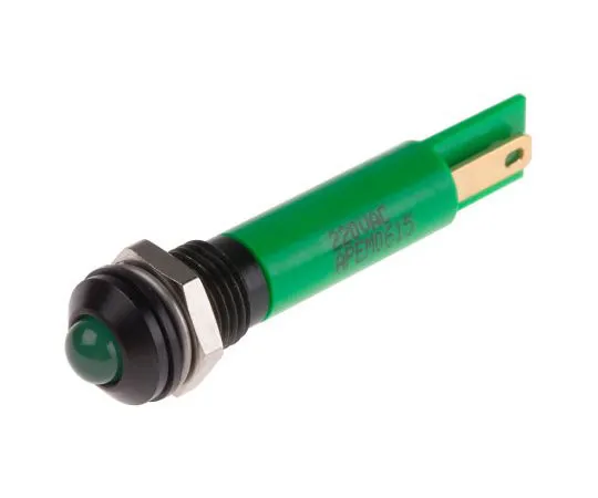 63-8040-54　RS PRO Green Indicator, 220 V ac, 8mm Mounting Hole Size, Solder Lug Termination, IP67　846-2847