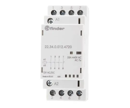 63-7966-17　Finder 4 Pole Contactor, 25 A, 12 V dc Coil, 3NO/1NC, 4 kW　22.34.0.012.4720