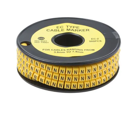 63-8015-89　RS PRO Slide On Cable Marker, Pre-printed N Black on Yellow 3.6 → 7.4mm Dia. Range　812-1010