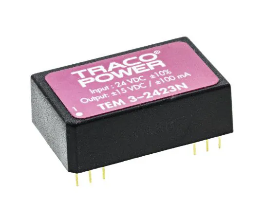 63-7982-01　TRACOPOWER TEM 3N 3W Isolated DC-DC Converter Through Hole, Voltage in 21.6 → 26.4 V dc, Voltage out ±15V dc　TEM 3-2423N