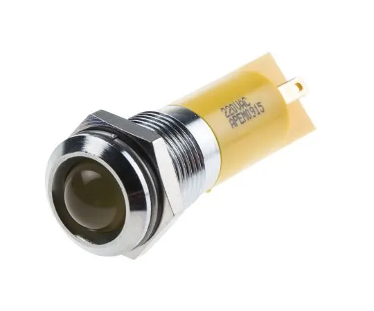 63-8041-88　RS PRO Yellow Indicator, 220 V ac, 14mm Mounting Hole Size, Faston, Solder Lug Termination, IP67　848-4608