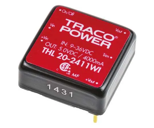 63-7773-45　TRACOPOWER THL 20WI 20W Isolated DC-DC Converter Through Hole, Voltage in 9 → 36 V dc, Voltage out 5V dc　THL 20-2411WI