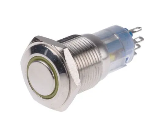 63-8015-10　RS Single Pole Double Throw (SPDT) Latching Yellow LED Push Button Switch, IP65, IP67, 16 (Dia.)mm, Panel Mount, 250V ac　811-8433
