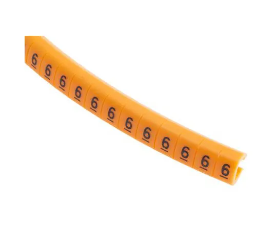 63-8016-49　RS PRO Snap On Cable Marker, Pre-printed 6 Black on Orange 4 → 5mm Dia. Range　812-1414