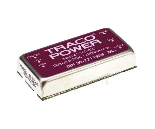 63-7773-61　TRACOPOWER TEN 20WIR 20W Isolated DC-DC Converter Through Hole, Voltage in 43 → 160 V dc, Voltage out 5V dc　TEN 20-7211WIR