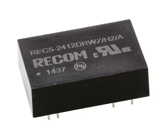 63-7957-93　Recom REC5 5W Isolated DC-DC Converter Through Hole, Voltage in 9 → 36 V dc, Voltage out ±12V dc　REC5-2412DRWZ/H2/A