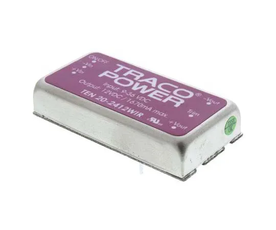 63-7773-60　TRACOPOWER TEN 20WIR 20W Isolated DC-DC Converter Through Hole, Voltage in 9 → 36 V dc, Voltage out 12V dc　TEN 20-2412WIR