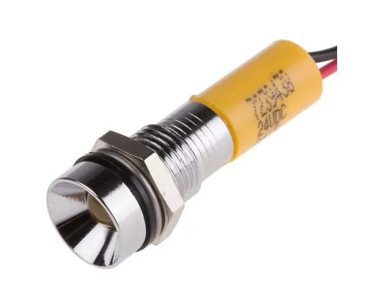 63-7761-25　RS PRO Yellow Indicator, 24 V dc, 8mm Mounting Hole Size, Lead Wires Termination, IP67　723-9438