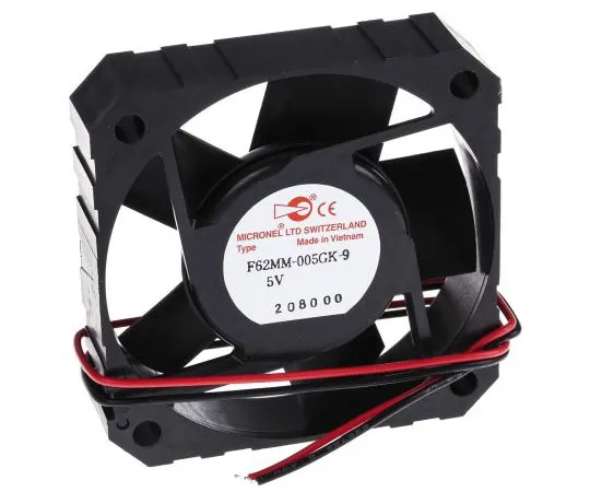 63-8023-19　Micronel F62MM-9 Series Axial Fan, 62 x 62 x 15mm, 22m³/h, 1.9W, 5 V dc　F62MM-005GK-9