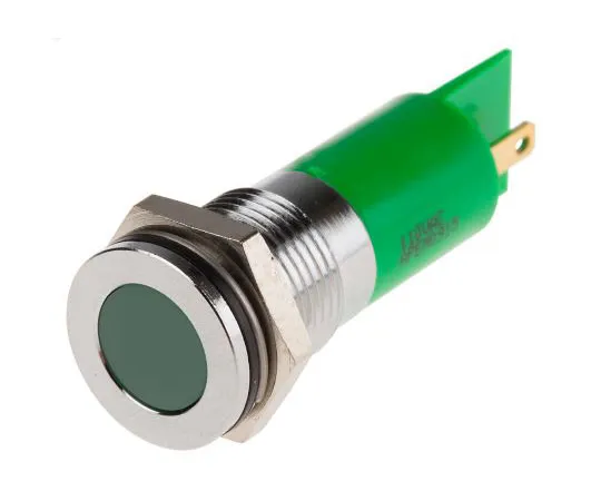 63-8041-82　RS PRO Green Indicator, 110 V ac, 14mm Mounting Hole Size, Faston, Solder Lug Termination, IP67　848-4554