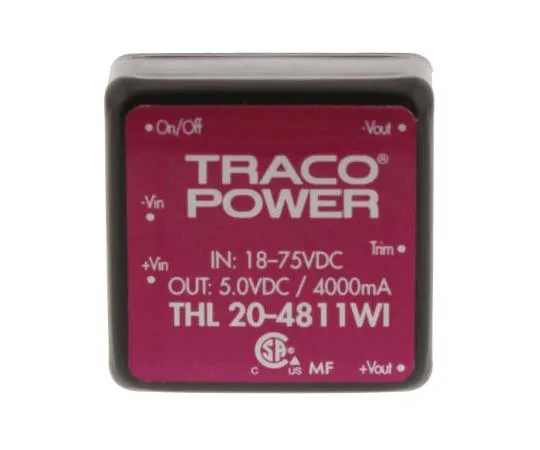 63-7773-49　TRACOPOWER THL 20WI 20W Isolated DC-DC Converter Through Hole, Voltage in 18 → 75 V dc, Voltage out 5V dc　THL 20-4811WI