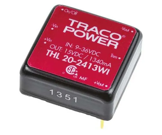63-7773-43　TRACOPOWER THL 20WI 20W Isolated DC-DC Converter Through Hole, Voltage in 9 → 36 V dc, Voltage out 15V dc　THL 20-2413WI