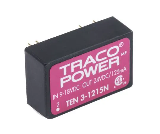 63-8002-10　TRACOPOWER TEN 3N 3W Isolated DC-DC Converter Through Hole, Voltage in 9 → 18 V dc, Voltage out 24V dc　TEN 3-1215N