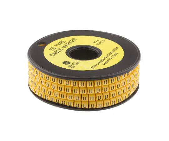 63-8015-93　RS PRO Slide On Cable Marker, Pre-printed U Black on Yellow 3.6 → 7.4mm Dia. Range　812-1035