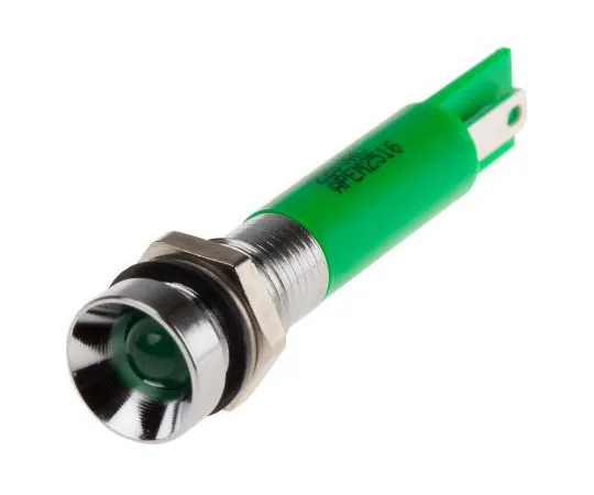 63-8040-58　RS PRO Green Indicator, 220 V ac, 8mm Mounting Hole Size, Solder Lug Termination, IP67　846-2869