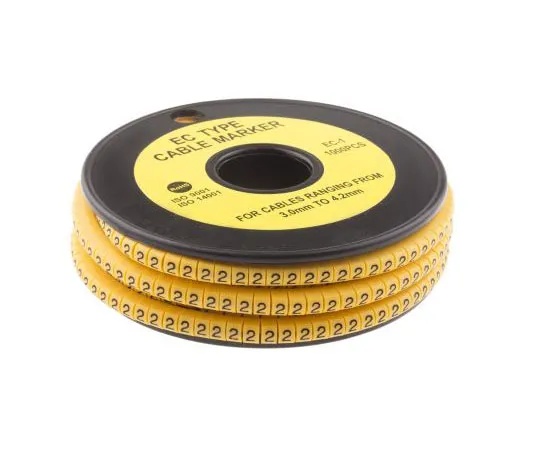 63-8015-50　RS Pro Slide On Cable Marker, Pre-printed 2 Black on Yellow 3 → 4.2mm Dia. Range　812-0806