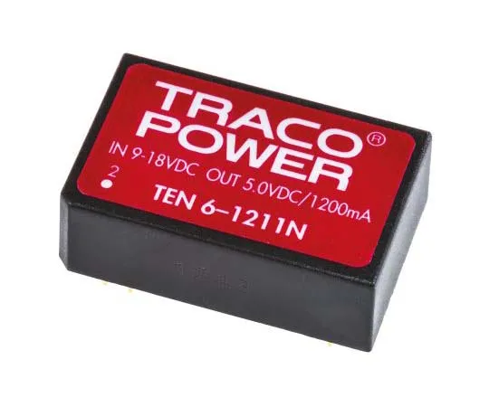 63-7805-64　TRACOPOWER TEN 6N 6W Isolated DC-DC Converter Through Hole, Voltage in 9 → 18 V dc, Voltage out 5V dc　TEN 6-1211N