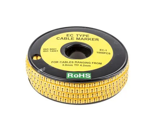 63-8015-62　RS Slide On Cable Marker, Pre-printed I Black on Yellow 3 → 4.2mm Dia. Range　812-0865