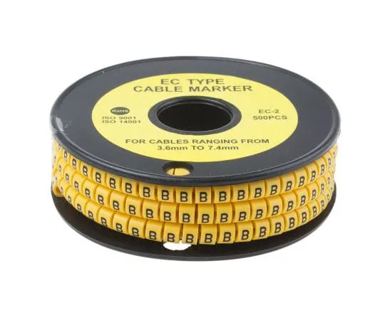 63-8015-80　RS PRO Slide On Cable Marker, Pre-printed B Black on Yellow 3.6 → 7.4mm Dia. Range　812-0972